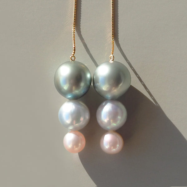 Chain Trio Pearl Earrings