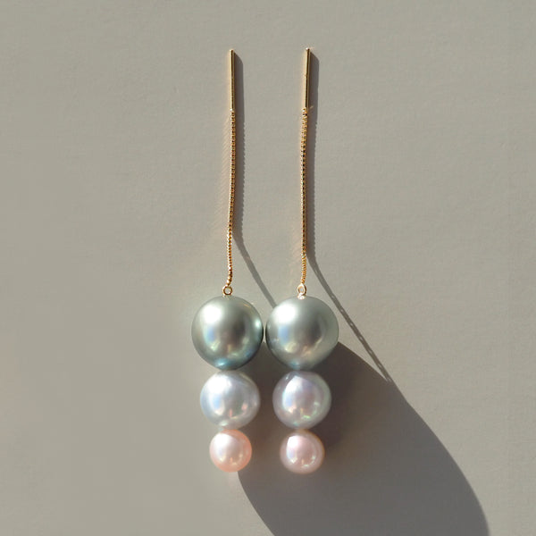 Chain Trio Pearl Earrings