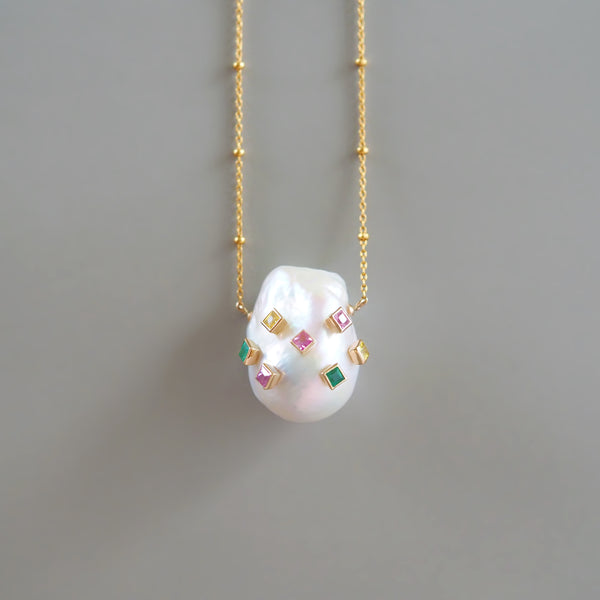 Gem Pearl Long Necklace