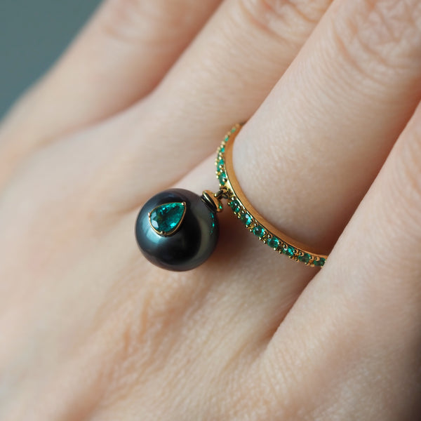 Swing Pave Pearl Ring (Emerald)