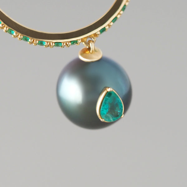 Swing Pave Pearl Ring (Emerald)