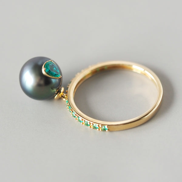 Swing Pave Pearl Ring (Emerald)