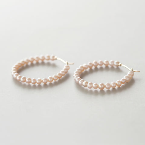 Pearl Hoop Earrings (Pink)