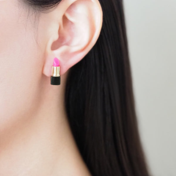 Lipstick Single Earring (Hot Pink Chalcedony)